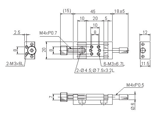 Manual Linear Positioning Stage Mechanical Drawing