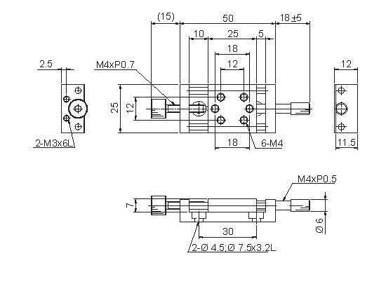 Manual Linear Positioning Stage Mechanical Drawing