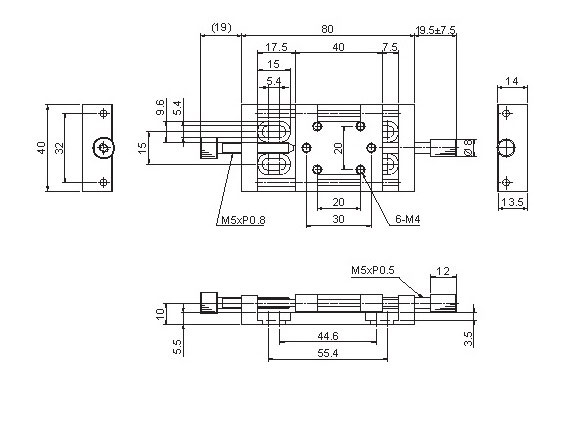 Manual Linear Positioning Stage Mechanical Drawing