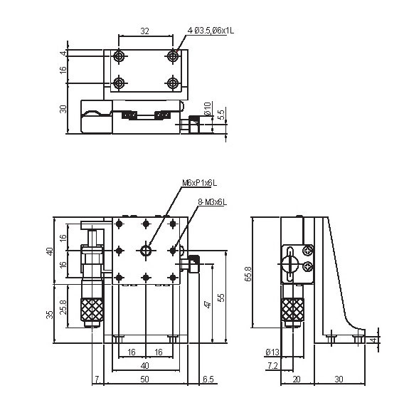 Manual Linear Positioning Stage Mechanical Drawing