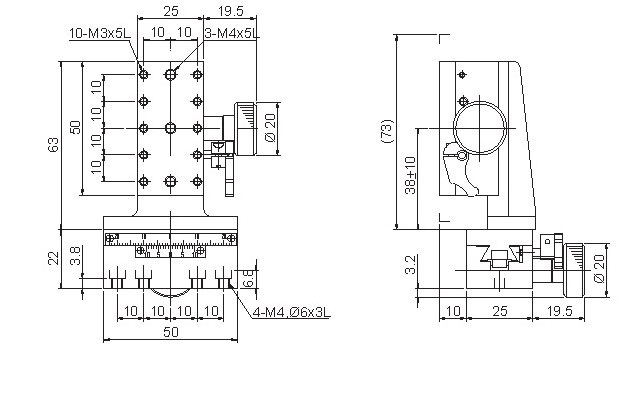 Manual Linear Positioning Stage Mechanical Drawing