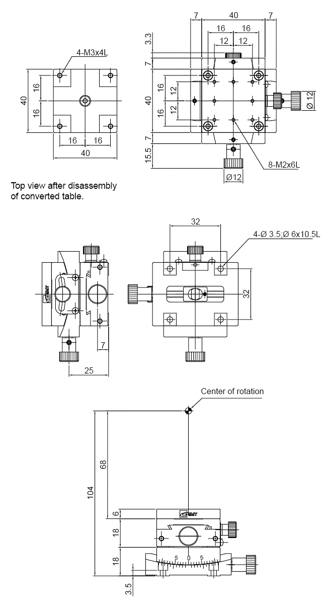 Manual Alpha-axis Goniometer Stage Mechanical Drawing