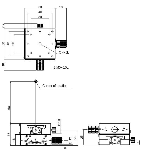 Manual Alpha-axis Goniometer Stage Mechanical Drawing