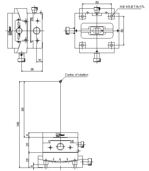 Manual Alpha-axis Goniometer Stage Mechanical Drawing