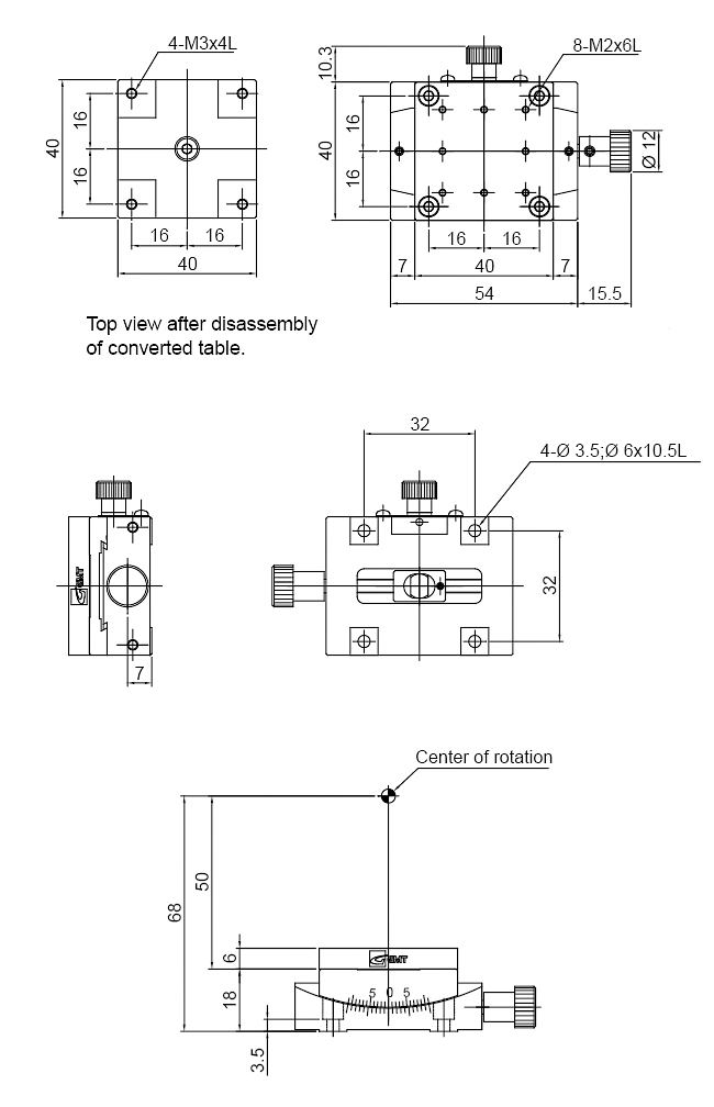 Manual Alpha-Beta-axis Goniometer Stage Mechanical Drawing