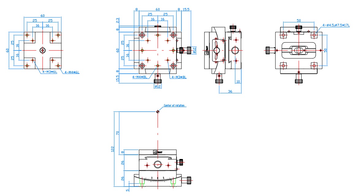 Manual Alpha-Beta-axis Goniometer Stage Mechanical Drawing