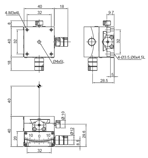 Manual Alpha-Beta-axis Goniometer Stage Mechanical Drawing