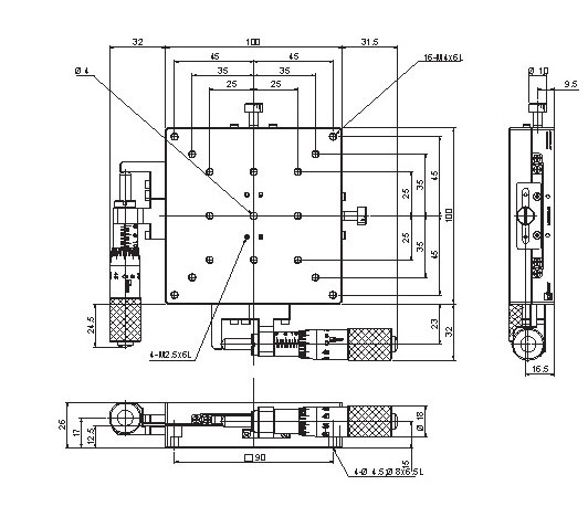 Manual Linear Positioning Stage Mechanical Drawing