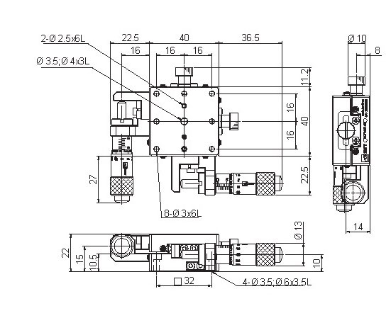 Manual Linear Positioning Stage Mechanical Drawing