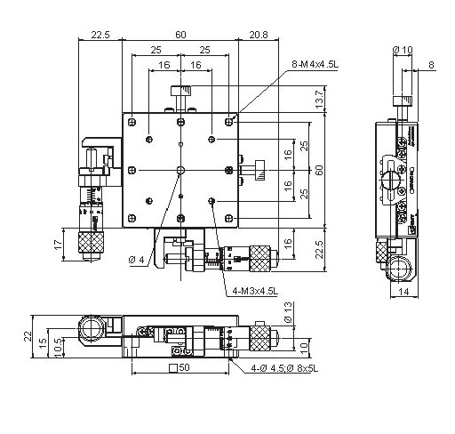 Manual Linear Positioning Stage Mechanical Drawing