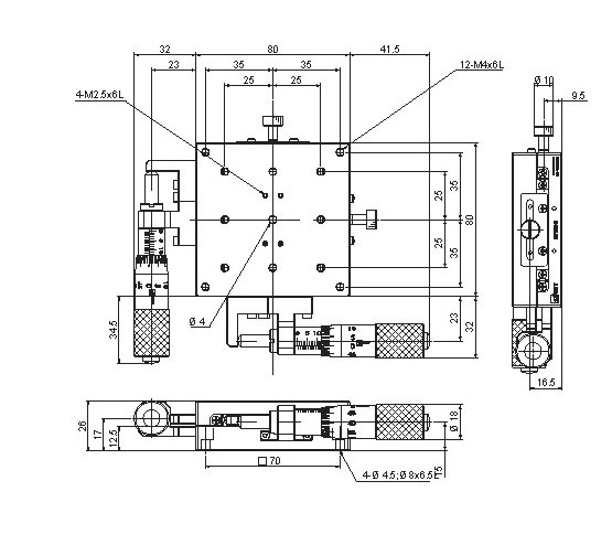 Manual Linear Positioning Stage Mechanical Drawing