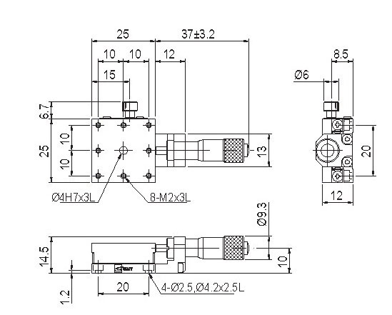 Manual Linear Positioning Stage Mechanical Drawing