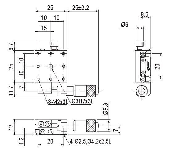 Manual Linear Positioning Stage Mechanical Drawing