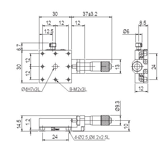 Manual Linear Positioning Stage Mechanical Drawing