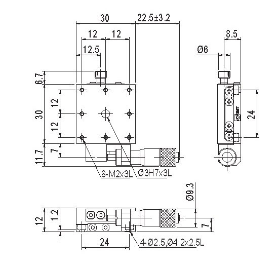 Manual Linear Positioning Stage Mechanical Drawing