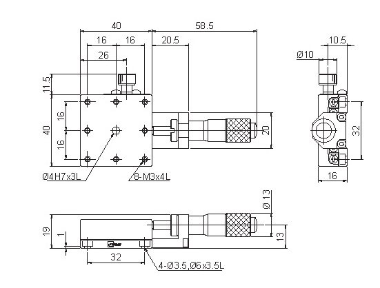 Manual Linear Positioning Stage Mechanical Drawing