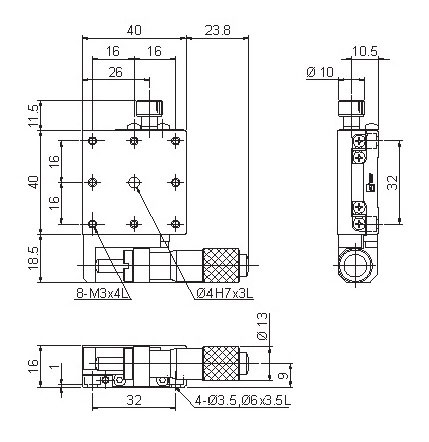 Manual Linear Positioning Stage Mechanical Drawing