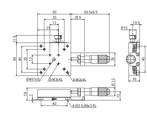 Manual Linear Positioning Stage Mechanical Drawing