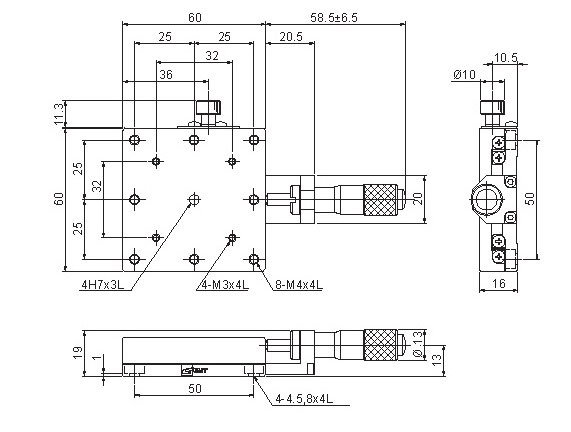 Manual Linear Positioning Stage Mechanical Drawing