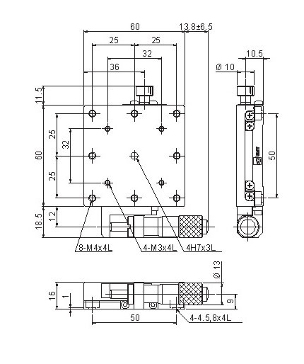 Manual Linear Positioning Stage Mechanical Drawing