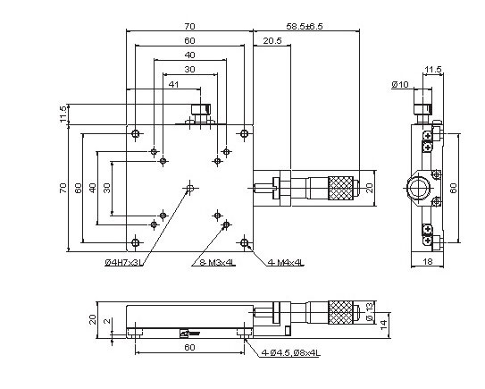 Manual Linear Positioning Stage Mechanical Drawing