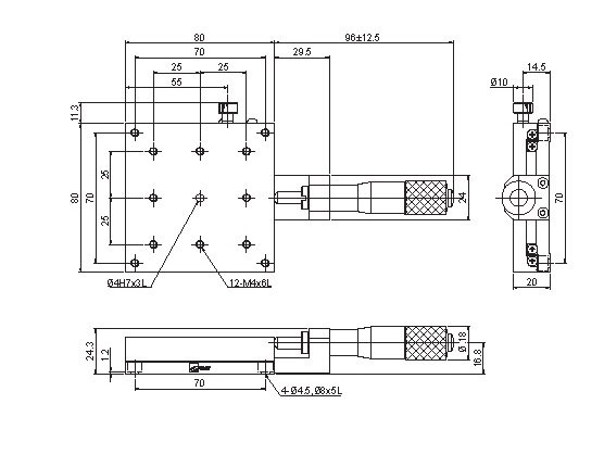 Manual Linear Positioning Stage Mechanical Drawing