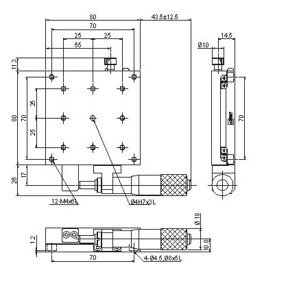 Manual Linear Positioning Stage Mechanical Drawing