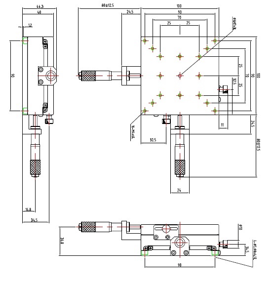 Manual Linear Positioning Stage Mechanical Drawing