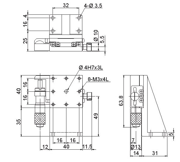 Manual Linear Positioning Stage Mechanical Drawing