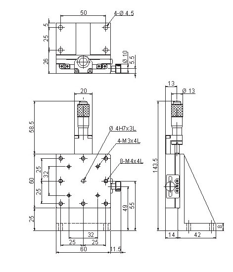 Manual Linear Positioning Stage Mechanical Drawing