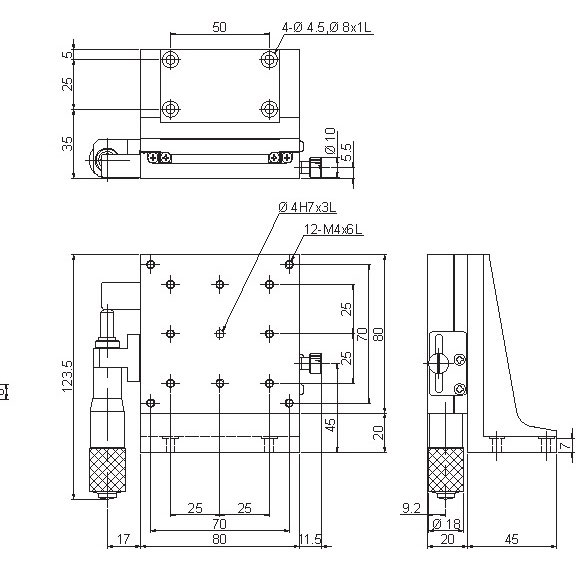 Manual Linear Positioning Stage Mechanical Drawing