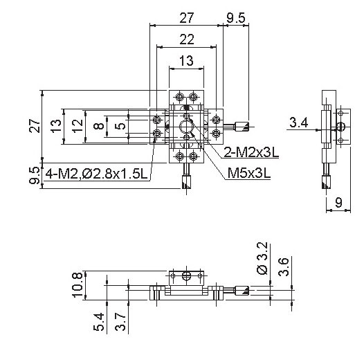 Manual Linear Positioning Stage Mechanical Drawing