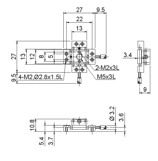 Manual Linear Positioning Stage Mechanical Drawing