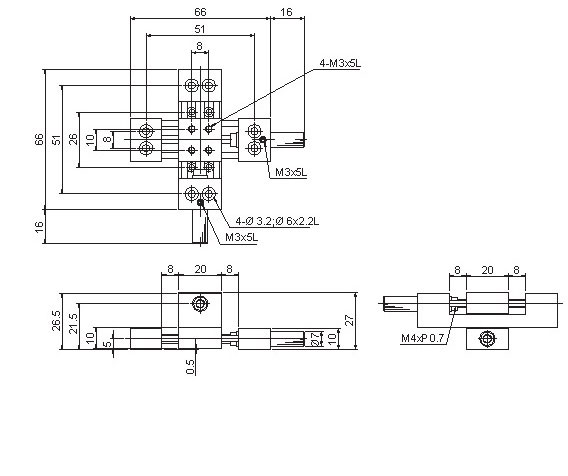 Manual Linear Positioning Stage Mechanical Drawing