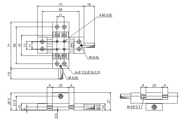 Manual Linear Positioning Stage Mechanical Drawing