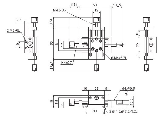 Manual Linear Positioning Stage Mechanical Drawing