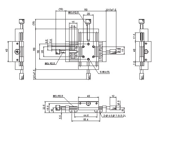 Manual Linear Positioning Stage Mechanical Drawing