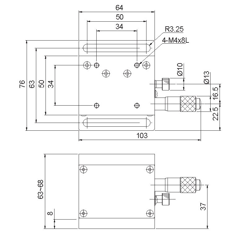 Manual Crossed Roller Vertical Positioning Stage Mechanical Drawing