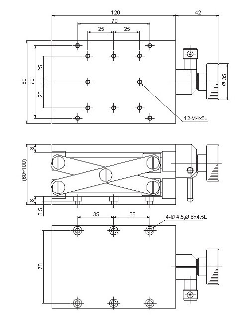 Manual Linear Positioning Stage Mechanical Drawing