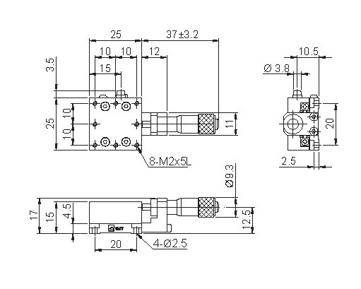 Manual Single-axis Linear Positioning Stage Mechanical Drawing