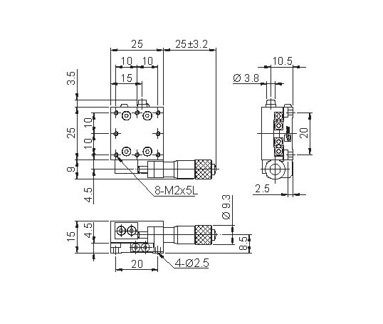 Manual Single-axis Linear Positioning Stage Mechanical Drawing