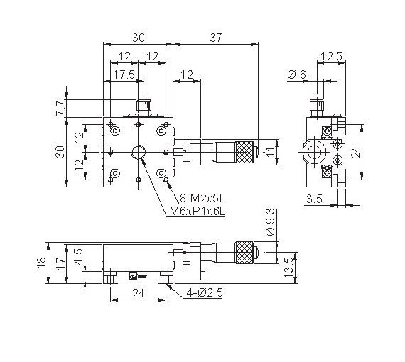 Manual Single-axis Linear Positioning Stage Mechanical Drawing