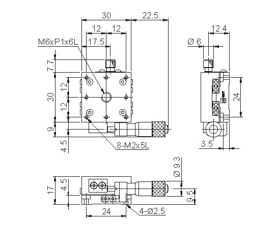 Manual Single-axis Linear Positioning Stage Mechanical Drawing