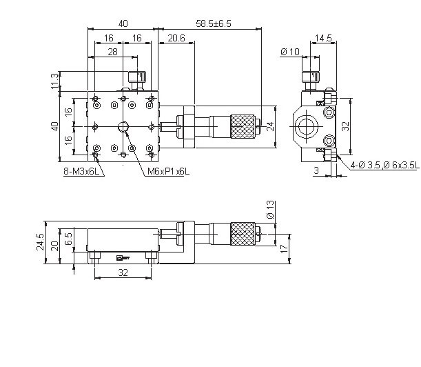 Manual Single-axis Linear Positioning Stage Mechanical Drawing