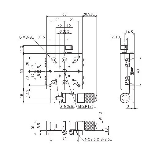 Manual Single-axis Linear Positioning Stage Mechanical Drawing