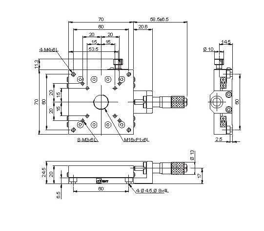Manual Single-axis Linear Positioning Stage Mechanical Drawing