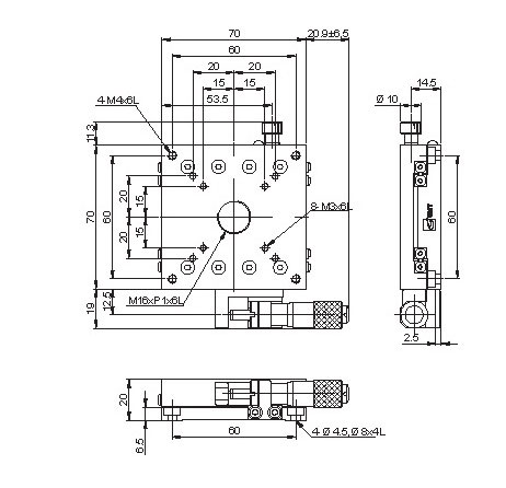 Manual Single-axis Linear Positioning Stage Mechanical Drawing
