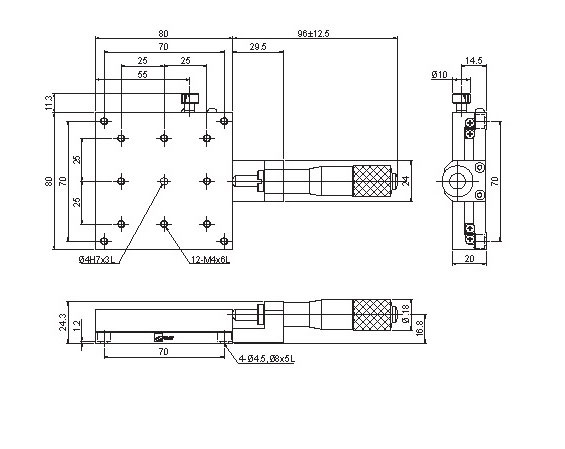 Manual Single-axis Linear Positioning Stage Mechanical Drawing