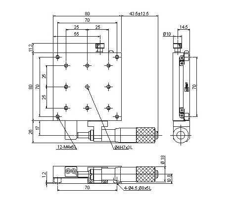 Manual Single-axis Linear Positioning Stage Mechanical Drawing