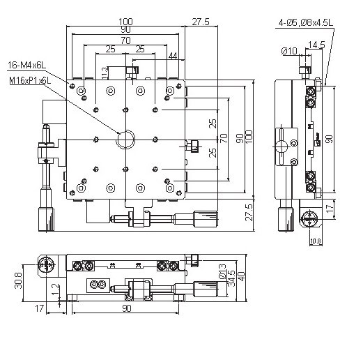 Manual Linear XY-axis Positioning Stage Mechanical Drawing